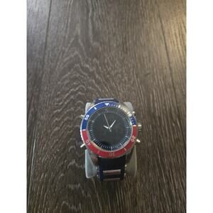 Navy Blue Men's Quartz Watch Led Light Display Stainless Steel Wristwatch Sport